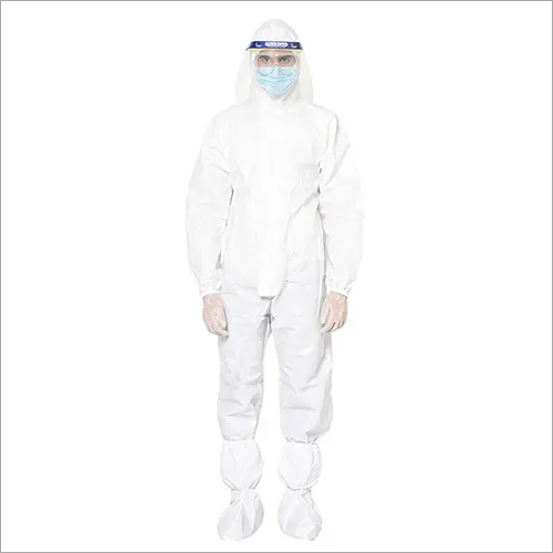 White Disposable Coverall With Face Shield And Goggles