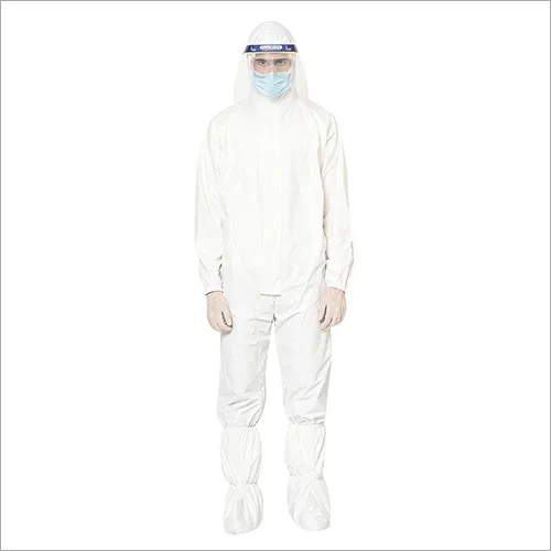 White Reusable Coverall With Face Shield And Goggles