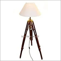 Brass &Wood Floor Lamp In Colonial Style With Tripod Max. Height 146 Cm