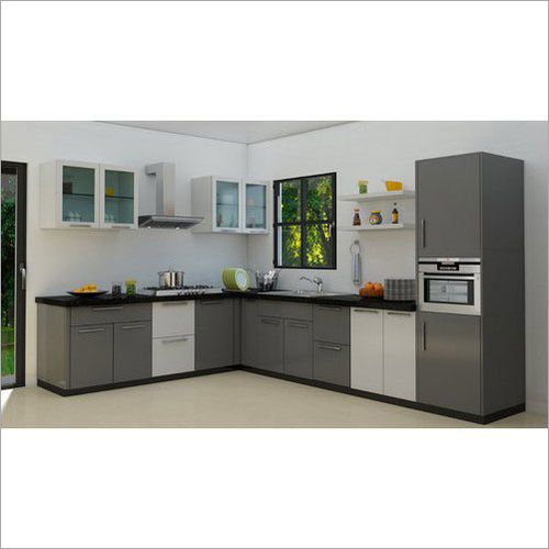 L Shape PVC Residential Modular Kitchen By Diamond Interio
