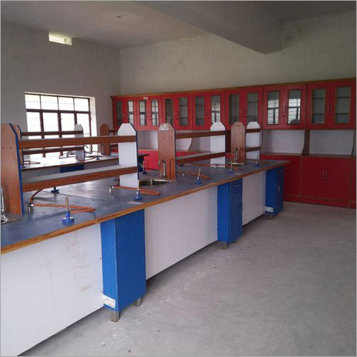 White And Blue Wood School Laboratory Bench