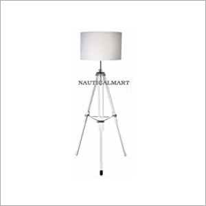 Brown White Wood Tripod Floor Lamp For Living Room With White Cylinder Shade