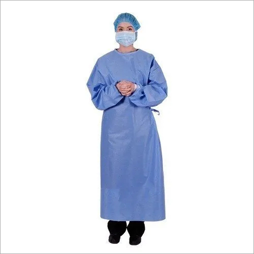 Disposable Surgical Gown - Non Woven PP + PE Lamination, Universal Size, White/Blue Color | Lightweight 150g, Medical Application, Unisex Design, Breathable Protection