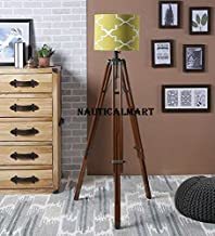 Brown Vintage Handloom Natural Wooden Brass Finish Tripod Floor Lamp Stand By Nauticalmart
