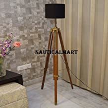 Metal Industrial Vintage Brown Tripod Floor Lamp In Natural Wood With Drum Black Shade By Nauticalmart