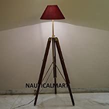 Antique Brass Classic Brown Tripod Floor Lamp In Mango Wood