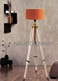 Metal Wooden Tripod Royal White & Brass Finish Lighting Floor Lamp Home Decor By Nauticalmart