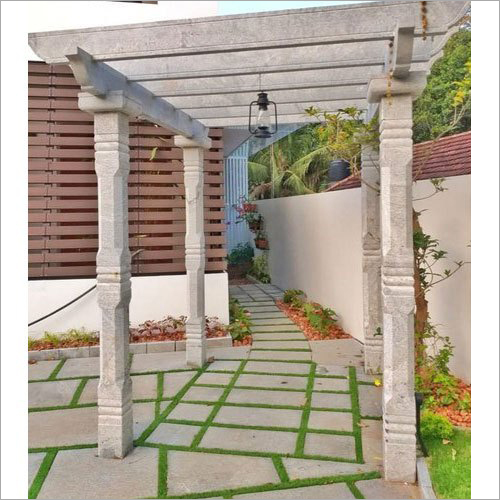 Outdoor Stone Pergola - Height 7-16 Feet, Width 3-7 Feet | Grey Granite, Machine-Cut Surface, Water-Resistant Design
