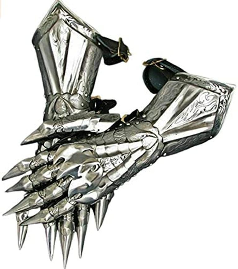 Gauntlet Gloves Armor Pair w/ Brass Accents ~ Medieval Knight Crusader ~ Steel 