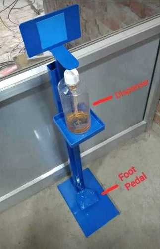 Foot Operated Sanitizer Dispenser - Steel, 1000mm Height, Blue Color, 5kg Weight | Metal Foot Pedal, 500ml Bottle Capacity, Ideal for Public Areas