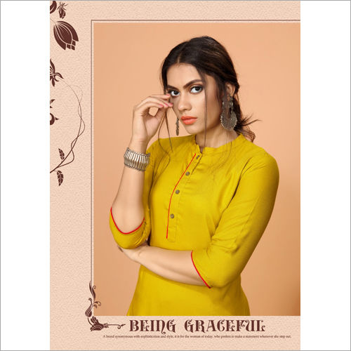 Yellow Ladies Plain Designer Kurti