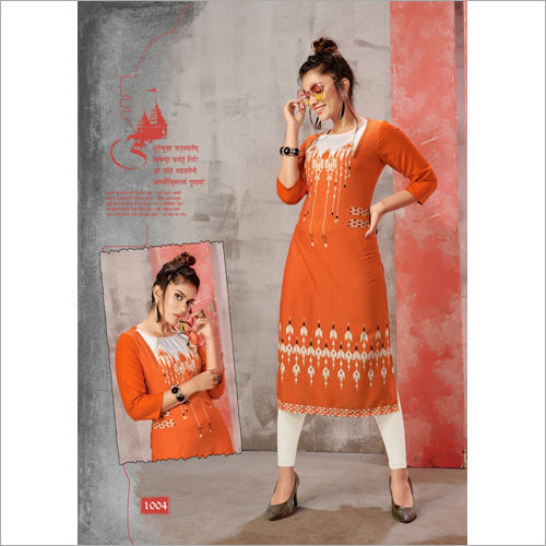 Orange Ladies Crepe Kurtis