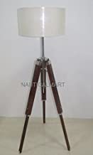 Brown Oak Wood Tripod Lamp Stand With Beautiful White Cotton Shade