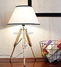 Nauticalmart Designer Natural Wood Tripod Table Lamp with Free Chrome Spike