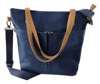 Genuine Leather Canvas Shoulder Bag - Dark Blue , Elegant And Fashionable Women's Handbag For Weddings, Parties, And Evening Events