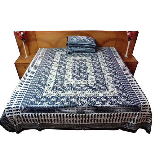 Single Bed Jaipuri Print Indigo Bed Sheet