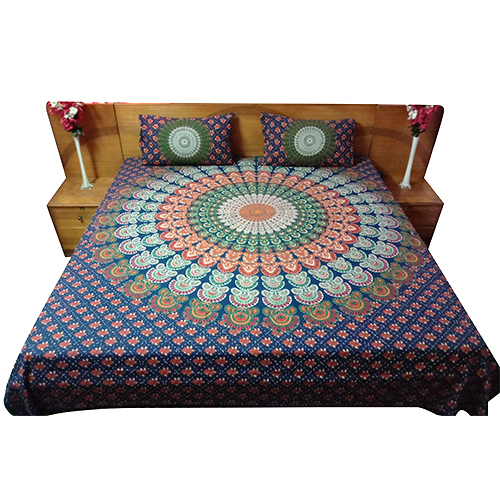 Designer Jaipuri Print Indigo Bed Sheet