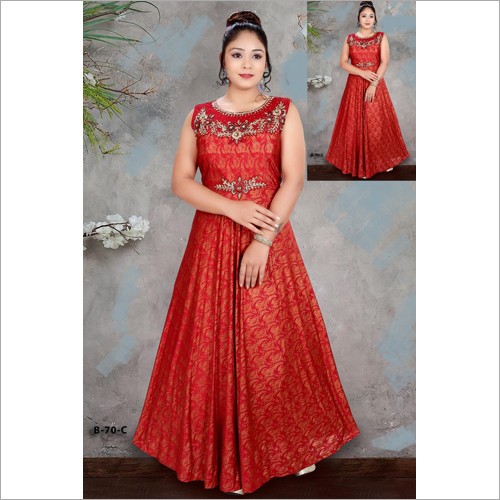Red Ladies Designer Sleeveless Gown