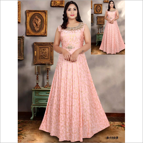 Pink Ladies Peach Color Sleeveless Gown