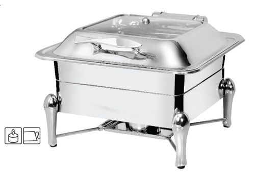 Chafing Dish Square Hydraulic Glass Lid 6.5 Ltr, Sleek Stand - Rs. 7320.00++