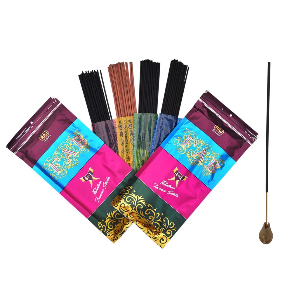 Raj Fab 4 in 1 - Charcoal & Bamboo Incense Sticks, 120g | Eco-Friendly, Aromatic, Anti-Odour, 4 Soothing Fragrances, 5 Sticks Each