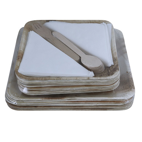 Square Areca Leaf Plate Set with Two Sizes