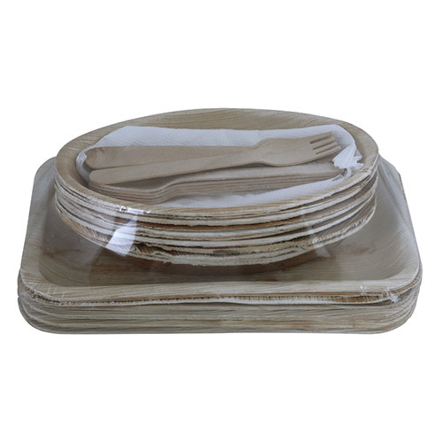 Rectangle and Round Areca Leaf Plate Set