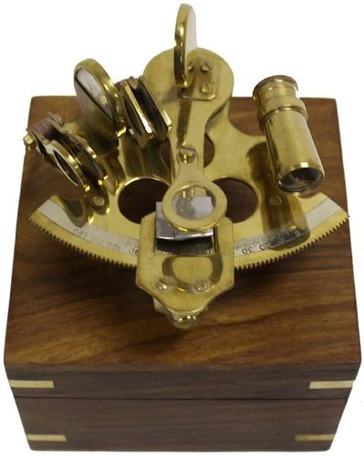 Brass 4" Astrolabe Sextant W/Wooden Box: Nautical Sextant