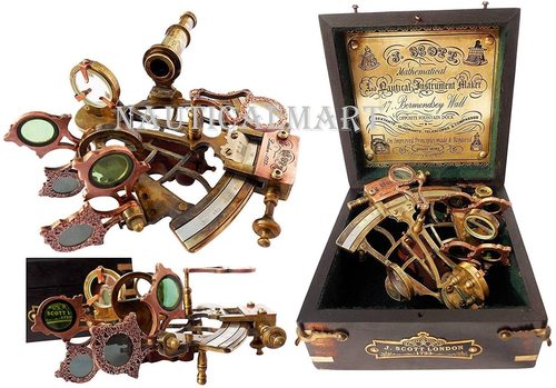 Nautical Nauticalmart Brass Ship History Sextant With Hardwood Box
