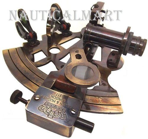 Nauticalmart Antiquated Brass 5" Victorian Style Nautical Sextant In Glass-topped Rosewood Display Case