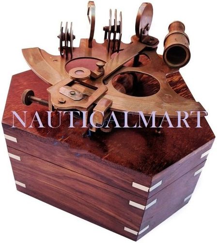Nauticalmart Antique Nautical Brass Maritime Sextant With Premium Solid Hard Wood Crafted Box | Sailor's Pirate Decor Gift By Nautical Mart Inc.