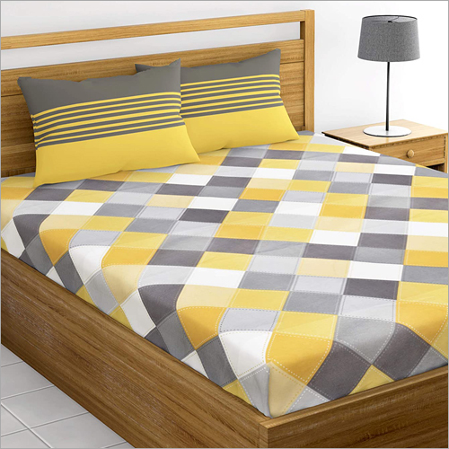 Double Bed Sheet - 100% Cotton, Rectangle Shape, Yellow Color | Quick Dry, Water Absorbent, Soft Touch, Elegant Printed Patterns