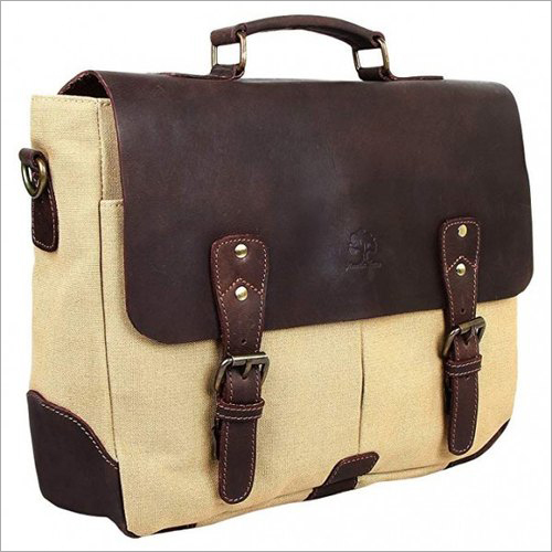 Brown-Cream Canvas Messenger Bag