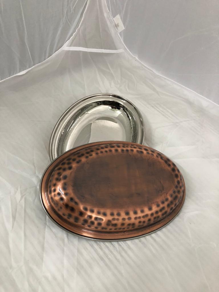 OVAL DISH STEEL COPPER ANTIQUE HAMMERED