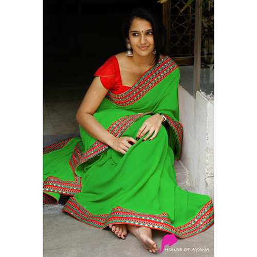 ANAYA Green Saree - Plain Cotton Fabric | Casual Wear for Rainy, Spring, Summer, and Winter Seasons