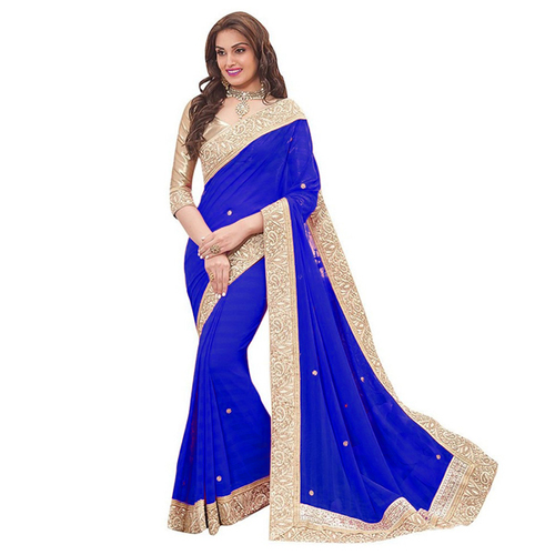 Blue Patta Saree - Designer Saree, Plain Pattern, Blue Color | Suitable for Summer, Winter, Rainy, Spring, Ideal for Party Wear