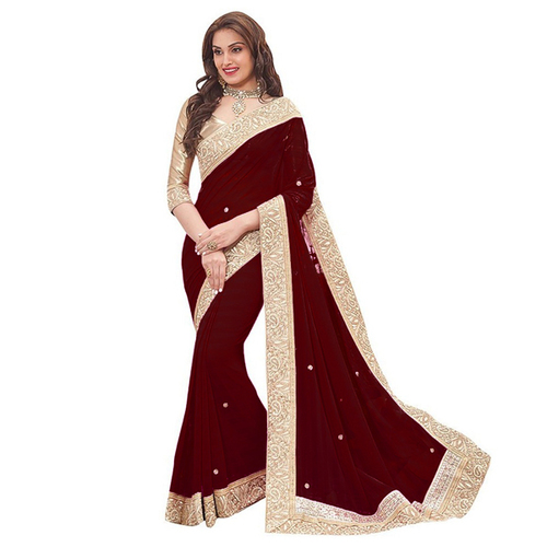 Maroon Patta Saree - Pattu Fabric, Plain Design | Elegant Party Wear, Versatile for Rainy, Spring, Summer, and Winter Seasons