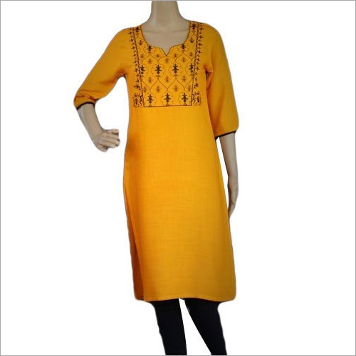 Ladies Round Neck Kurti - Textured Cotton, Sizes S-XL | Stylish Casual Wear for Any Season with Alluring Prints and Lightweight Comfort