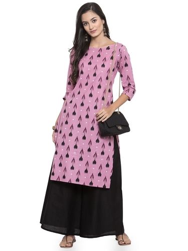 Printed Cotton Kurtis With Black Palazzo