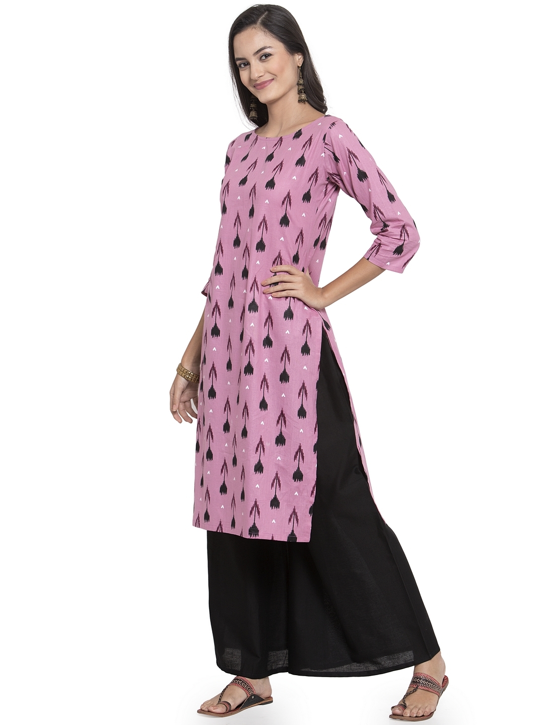 Printed Cotton Kurtis With Black Palazzo