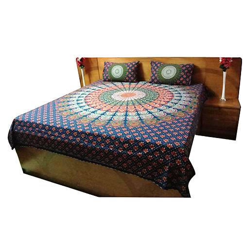 Designer Jaipuri Print Indigo Bed Sheet