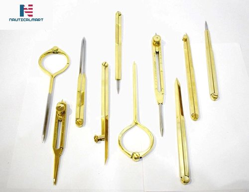 Nautical Nauticalmart Set Of 10 Brass Drafting Tools Scientific Instruments, Dividers, Measuring Tools