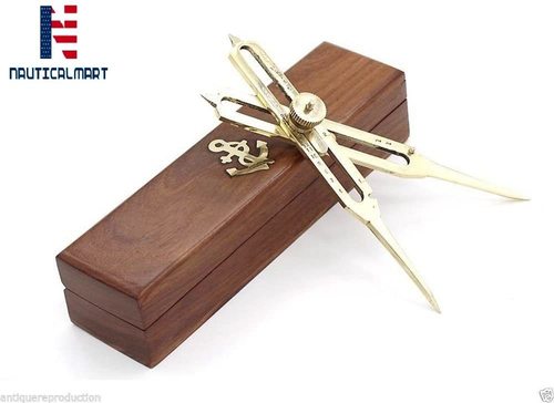 Brass Nauticalmart Proportional Scale Divider Drawing Tool Professional (Brass, 6" With Wood Box)