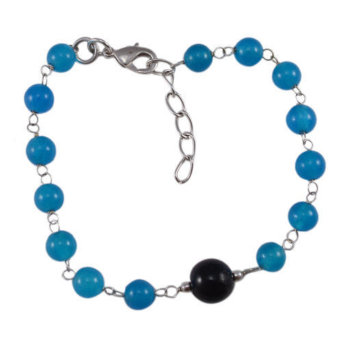 Blue Quartz & Black Onyx Gemstone Beads Bracelet Pg-131593 Size: 0.9x21.8