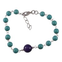 Turquoise & Amethyst Gemstone Beads Bracelet Pg-131595 Size: 1x22.3