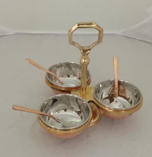 Three Pieces Pickle Set Steel Copper & Brass