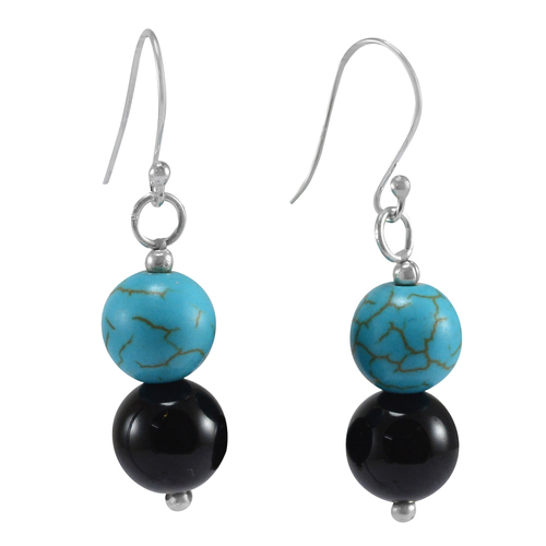 Turquoise & Black Onyx Gemstone Silver Earring Pg-155820 Gender: Women