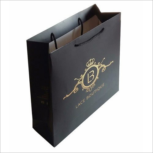 Rectangular Printed Paper Carry Bag - Kraft Paper, Various Sizes Available, Black Color - Custom Designs, Logos, Patterns, Printed Style