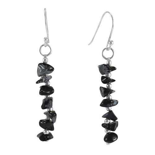 Snowflake Obsidian Silver Dangle Earring Pg-155886 Gender: Women