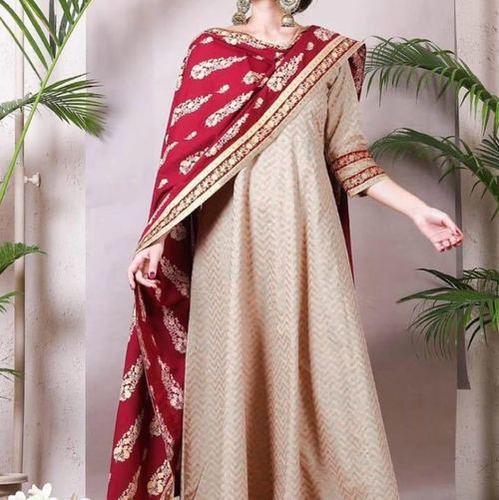 Ladies Designer Kurtis - Cotton, Sizes L/ M/ S/ XL/ XXL, Color: Phone, Full Sleeves, Floor Length, Traditional Ethnic Wear for Women